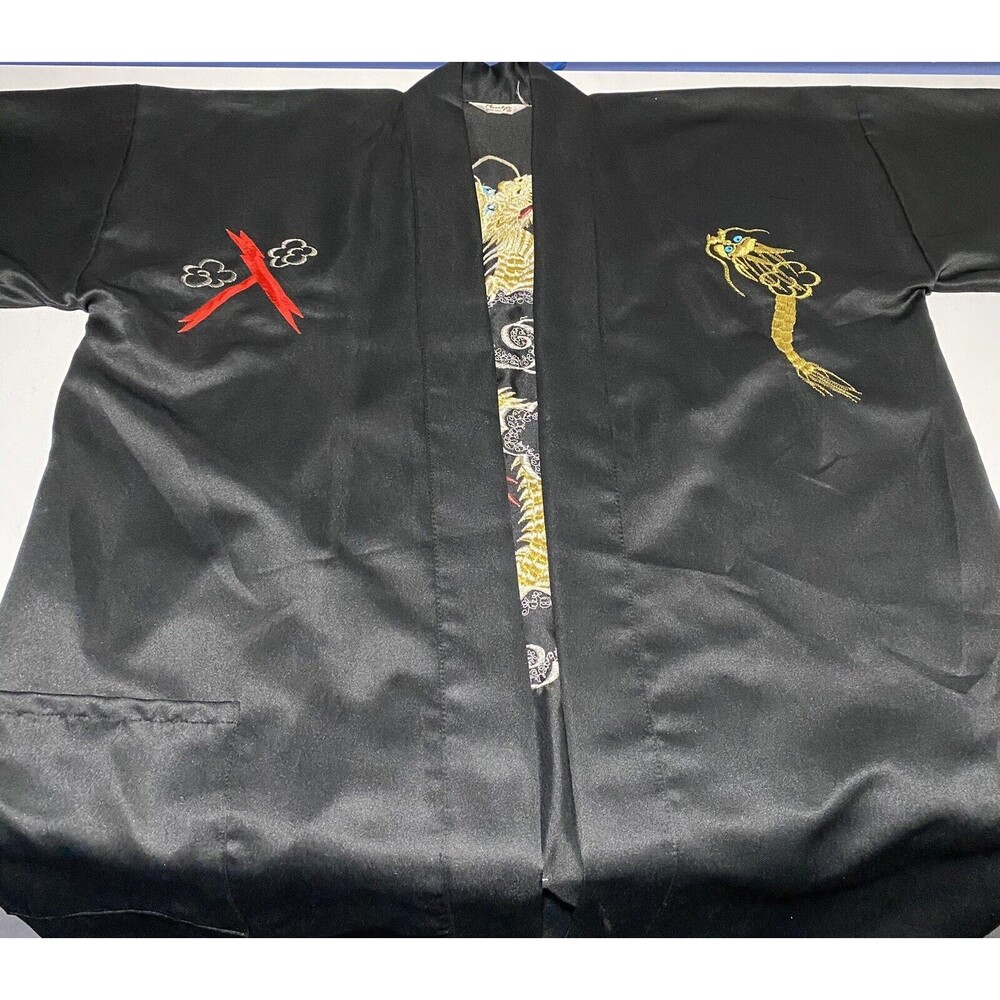 MARUKYO Kimono Black Dragon Robe 35 Inches Kyoto Tokyo Vintage Made In Japan